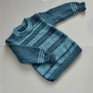 Vintage Handmade Blue Striped Cozy Kids Knit Sweater